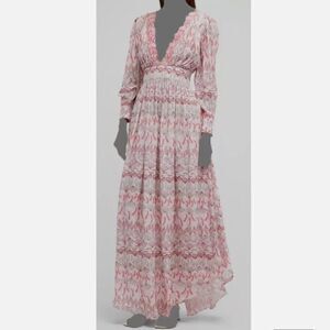 $515 Taj by Sabrina Women's Pink Kastoria Seashell Long-Sleeve Maxi Dress Size S